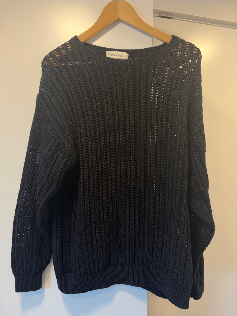 Wilfred Black Open-Weave Crewneck Sweater